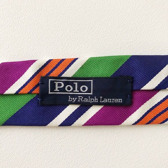 Ralph Lauren Repp Tie Bold Stripes Green Orange Purple Navy White Made Italy - Picture 5 of 7